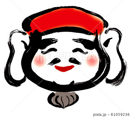 大黒、大黒さま、大黒天、ダイコク、大黒様、筆描き、開運、日本の神、富、財福、えびす顔、和風タッチ、 61059236