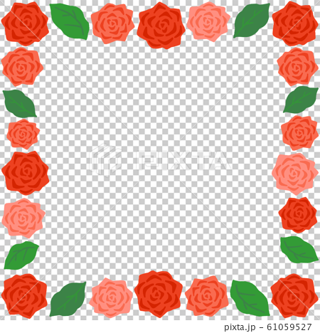 四角のフレーム 赤いバラのイラスト素材