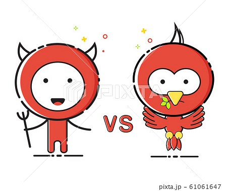 MBE Style Red Devil and Red Liver Bird. Cute Cartoon football club. 61061647