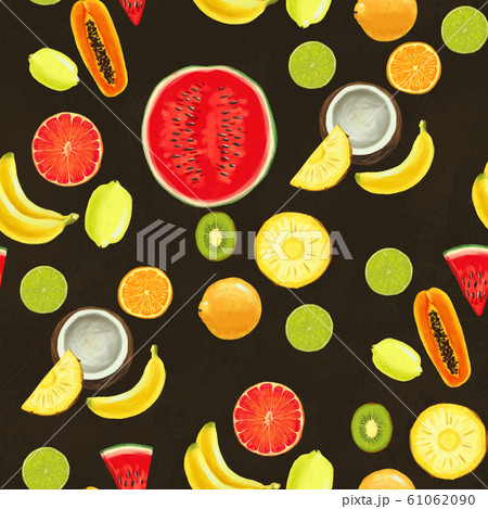 Hand drawn seamless pattern. Summer background with exotic fruits. 61062090