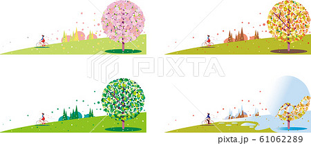 四季の風景と自転車に乗る女性 61062289