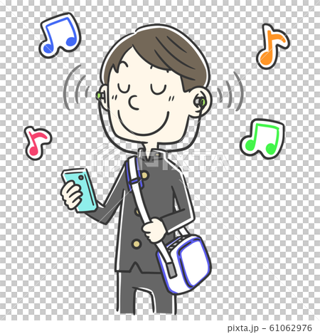 ワイヤレスイヤホン 線あり 学生のイラスト素材