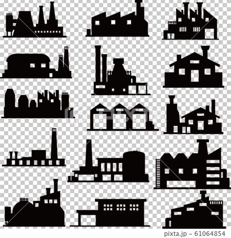 イラスト素材 工場 産業 電力 電気建物 シルエット セットのイラスト素材 61064854 Pixta