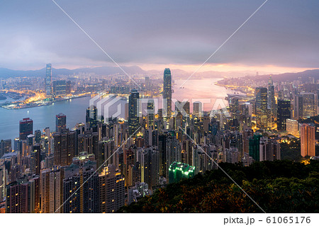 Sunrise over Hong Kong Victoria Harbor from 61065176