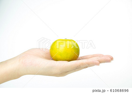 Close up Citrus in hand on white isolated background	 61068696