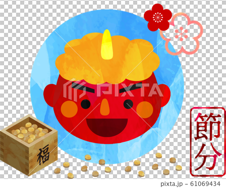 Setsubun _ Red Demon _ Demon _ Bean sowing _ Fukuzu _ Evil repellent _ Soybean _ Event _ Customs _ Masu _ Roasted beans _ Illustration _ Vector 61069434