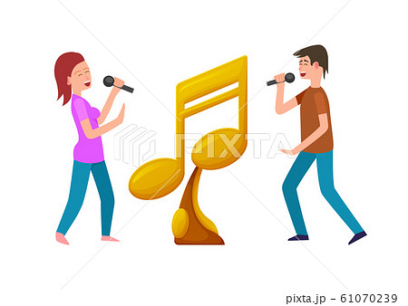 Music Contest, Gold Award and Contestants with Mic Music Contest, Gold Award and Contestants with Mic 61070239