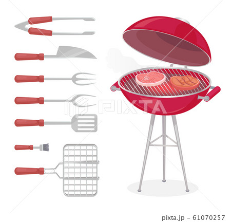 q Grilling Meat And Tools Vector Illustrationのイラスト素材