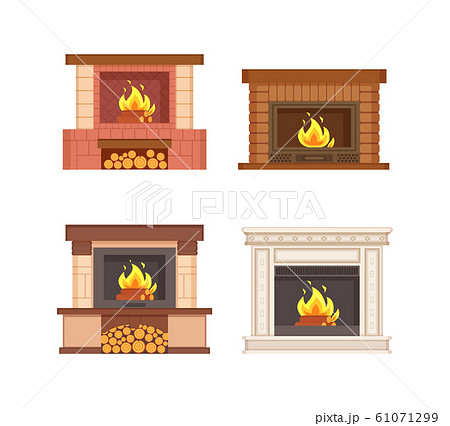 Fireplaces with Wooden Logs Isolated Icons Set Fireplaces with Wooden Logs Isolated Icons Set 61071299