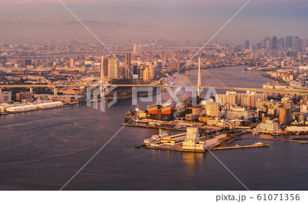 Aerial view of the ferris wheel, Tempozan The Aerial view of the ferris wheel, Tempozan The 61071356