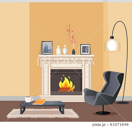 Room In Corporeal Color With Fireplace Vectorのイラスト素材