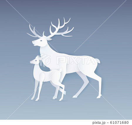 Deer and Fawn with Full Side View on Grey Vector 61071680