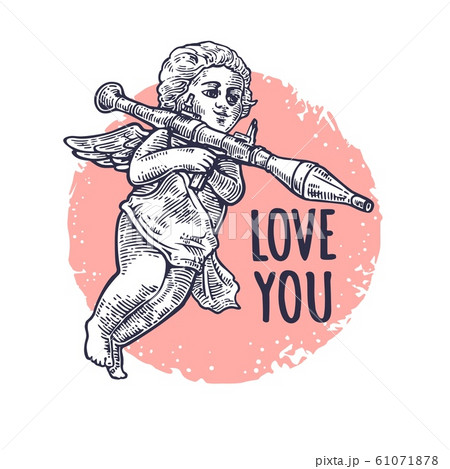 Angel with a grenade launcher. LOVE YOU lettering. 61071878