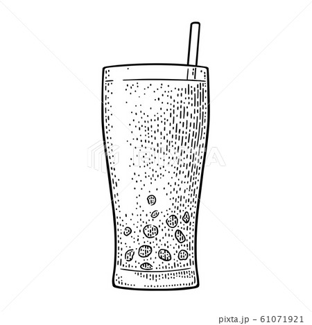 Bubble milk tea with tapioca pearl ball in glass. 61071921