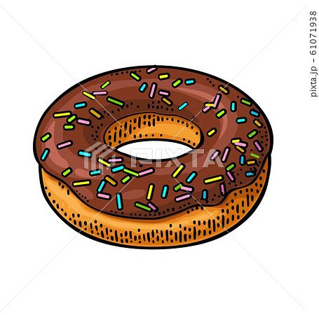 Donut with chocolate icing and white sprinkles. 61071938