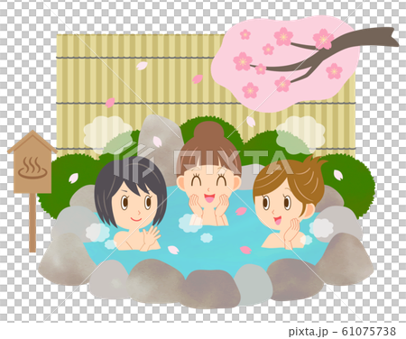 若い女性　温泉　春　女友達　お花見温泉 61075738