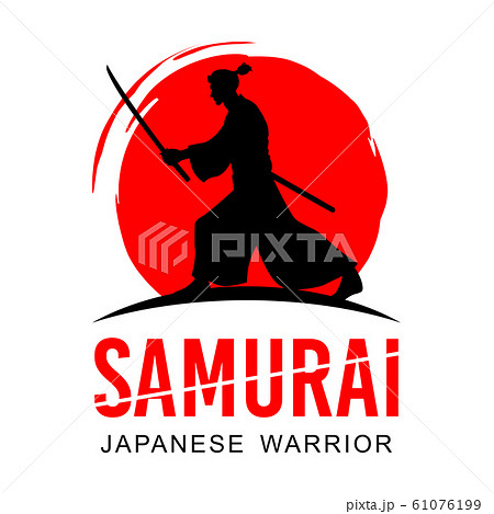 Silhouette of Japanese samurai warrior with sword, Vector 61076199
