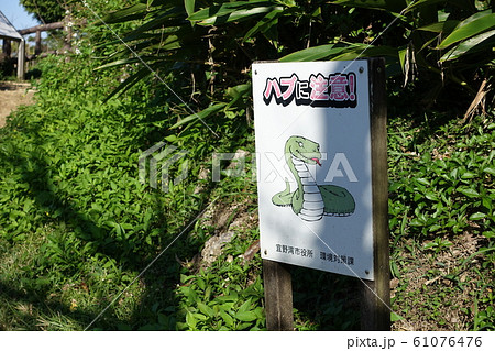「ハブに注意」の看板 沖縄 宜野湾 「ハブに注意」の看板 沖縄 宜野湾 61076476
