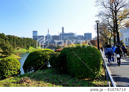東京　晩秋の皇居周辺　桜田濠と都市風景 61076719