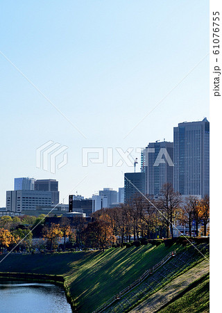 東京　晩秋の皇居周辺　桜田濠と都市風景 61076755