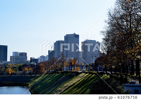東京　晩秋の皇居周辺　桜田濠と都市風景 61076756