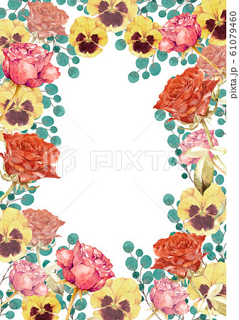 薔薇とパンジー 春の花フレームのイラスト素材