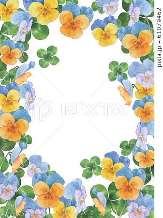 パンジーとクローバー 春の花フレームのイラスト素材