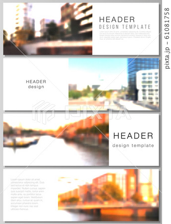 Vector layout of headers, banner design templates for website footer design, horizontal flyer design, website header. Abstract halftone effect decoration with dots. Dotted pattern decoration. 61081758