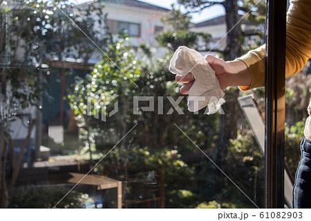 掃除　掃除をする女性　窓の掃除 61082903