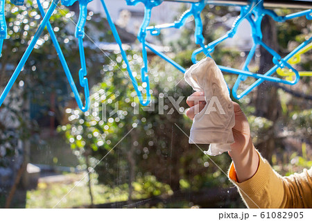 掃除　掃除をする女性　窓の掃除 61082905