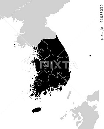 韓国 大韓民国 行政区分 行政区画 マップ 地図 白黒のイラスト素材