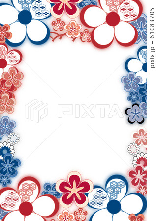 年賀状テンプレート着物柄赤と紺の年賀状素材のイラスト素材