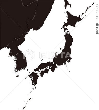 日本 朝鮮半島 北朝鮮 韓国 と周辺国地図イラスト 白黒 のイラスト