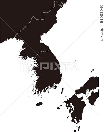 朝鮮半島 北朝鮮 韓国 と周辺国地図イラスト 白黒 のイラスト素材