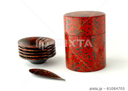 津軽塗の茶筒と茶たくと茶さじ 津軽塗の茶筒と茶たくと茶さじ 61084703