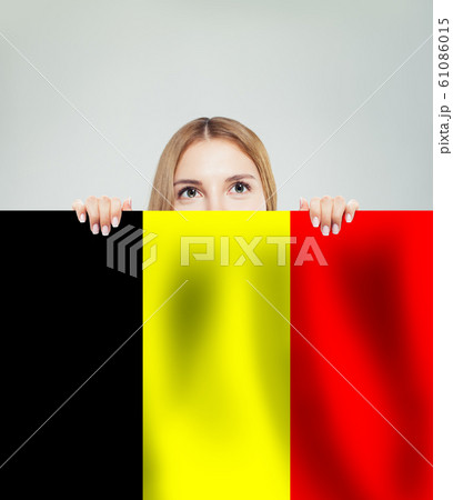 Love Belgium concept. Happy girl show belgian flag 61086015