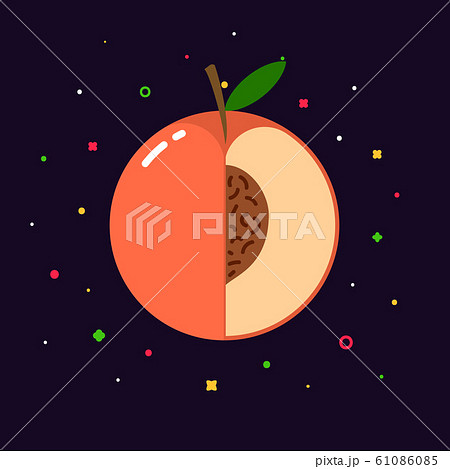 peach fruit sphere with half slice logo, flat...のイラスト素材 [61086085] - PIXTA