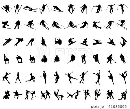 Set of winter sport silhouettes on a white background, vector 61086096