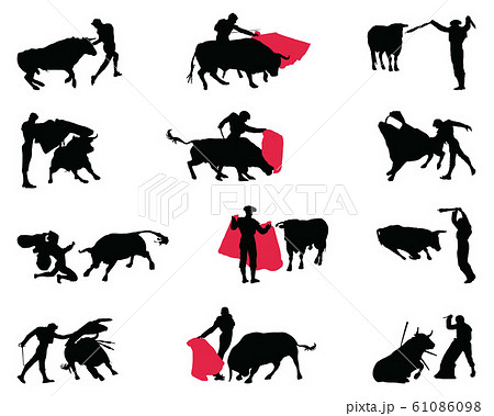Black silhouettes of matadors and bulls on a white background, vector Black silhouettes of matadors and bulls on a white background, vector 61086098