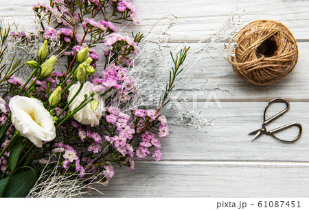 Florist workspace with flowers 61087451