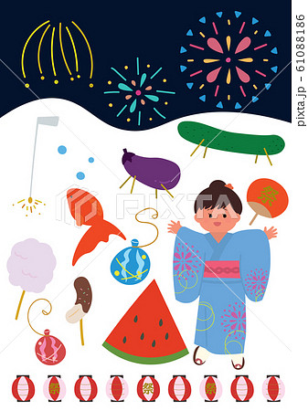 8月のイラストセット 61088186