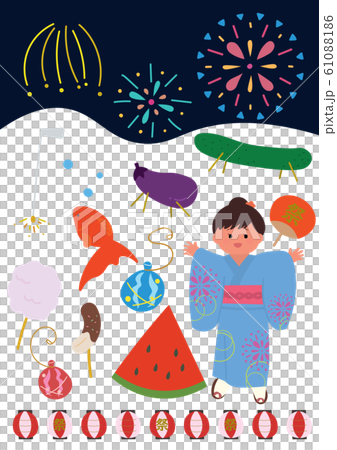 8月のイラストセット 61088186