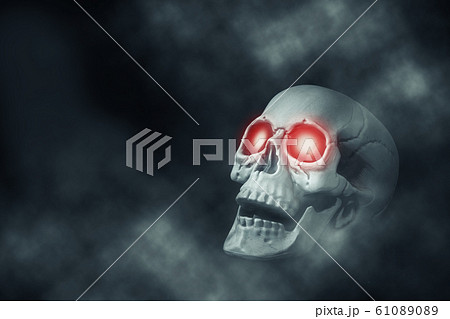 Skull with red eyes on isolated black background. 61089089