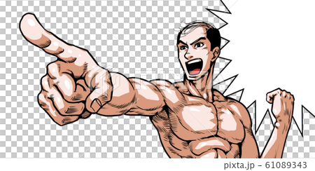 Bald, pointing, male, youth, upper body, shouting, young, caricature, cartoon 61089343