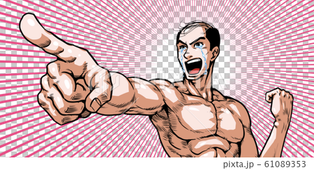 ハゲ,指差し,男性,青年,上半身,叫ぶ,若い,劇画,漫画 61089353