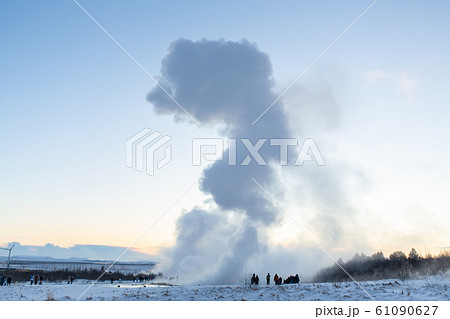 An erupting soaring geyser in the Valley of An erupting soaring geyser in the Valley of 61090627