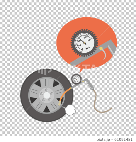 車 タイヤ 空気 空気圧 点検 調整のイラスト素材