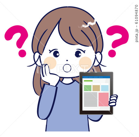 女性、タブレット、疑問 女性、タブレット、疑問 61094870