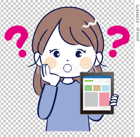 女性、タブレット、疑問 女性、タブレット、疑問 61094870