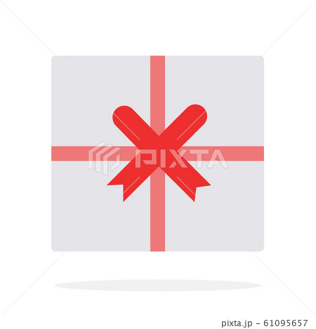 Gift box with red ribbon vector flat material design isolated object on white background. 61095657